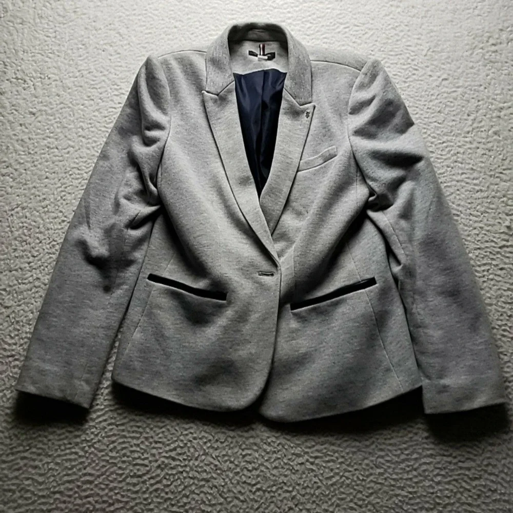 Tommy Hilfiger Blazer Jacket Girls 14 Gray Knit Lined Elbow Patch Casual School